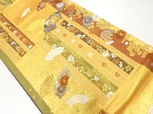 変わり市松に扇散らし・花模様織出し袋帯